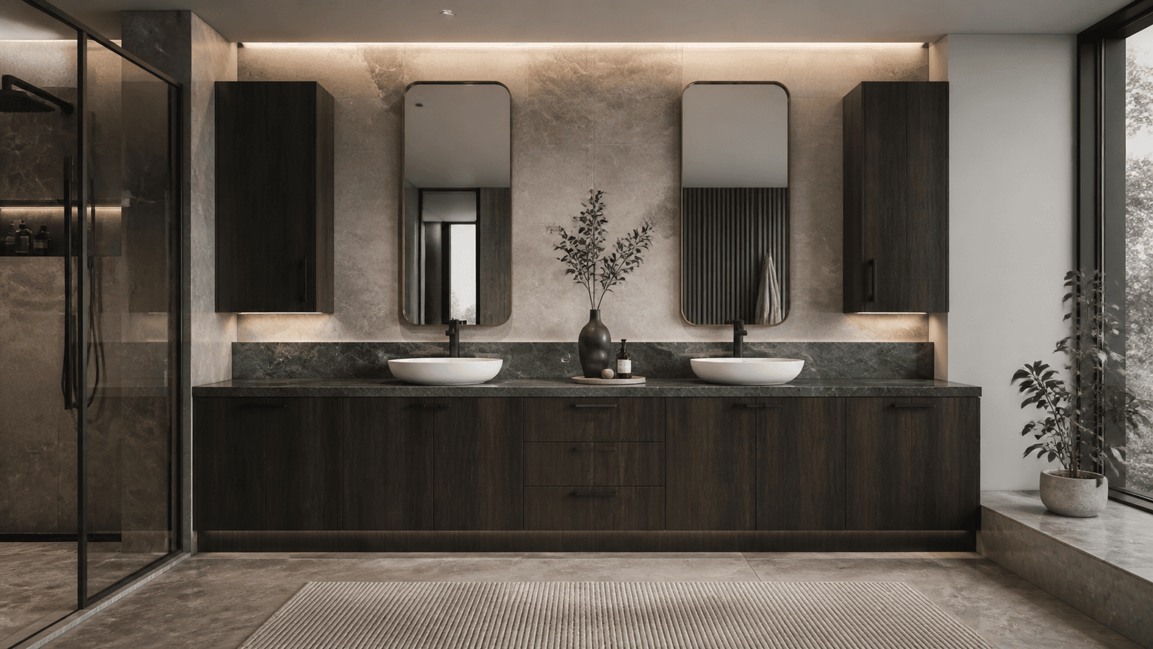 Pietra illustrative double vanity wall based on selected RTA catalogue modules