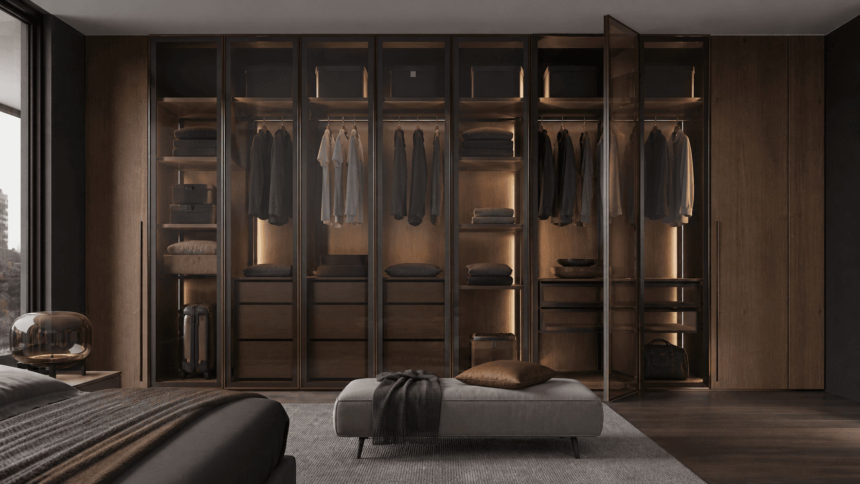 Vetro glass-front dressing cabinetry design